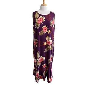 Two Palms Womens Hawaiian Dress XXL Floral Sleeveless Ruffle Made in Hawaii USA